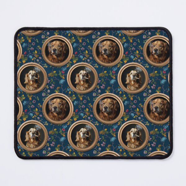 Item preview, Vintage Museum Wall - Whimsical Smoking Golden Retriever Famous dog Portraits by Great Masters Blue Floral Nightgarden designed and sold by UtArt.