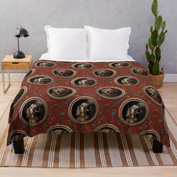 Item preview, Vintage Museum Wall - Whimsical Smoking Golden Retriever Famous dog Portraits by Great Masters Burgundy Red  Floral Nightgarden designed and sold by UtArt.