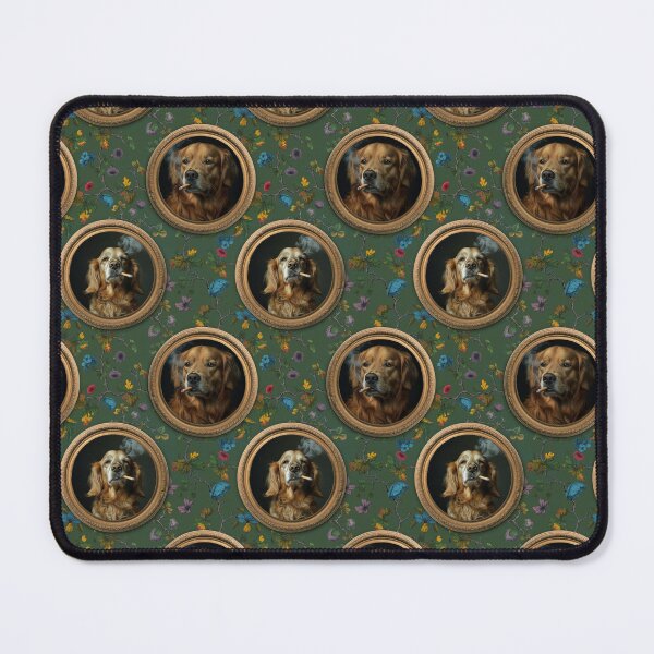Item preview, Vintage Museum Wall - Whimsical Smoking Golden Retriever Famous dog Portraits by Great Masters Green Floral Nightgarden designed and sold by UtArt.