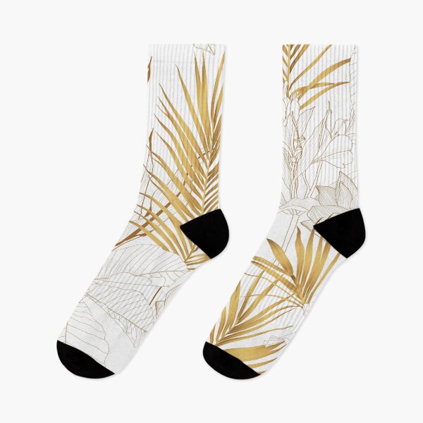 Item preview, Tropical exotic floral line golden  palm leaves and flowers illustration. designed and sold by MatyKotiv.