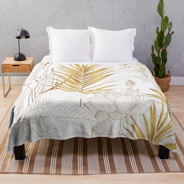 Item preview, Tropical exotic floral line golden  palm leaves and flowers illustration. designed and sold by MatyKotiv.