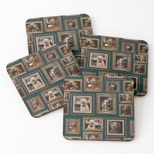 Item preview, Vintage Museum Wall - Whimsical Smoking Drinking Beer Golden Retriever Famous dog Portraits by Great Masters Green Damask Nightgarden designed and sold by UtArt.