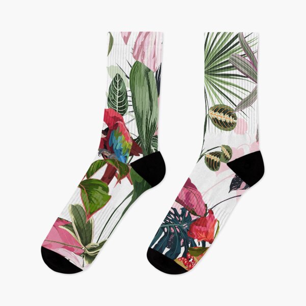 Item preview, Parrot bird in the jungle with colored leaves, fruit and flowers in the dark exotic forest. designed and sold by MatyKotiv.