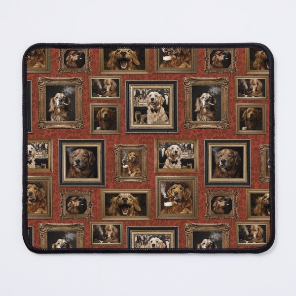 Item preview, Vintage Museum Wall - Whimsical Smoking Drinking Beer Golden Retriever Famous dog Portraits by Great Masters Brown Damask Nightgarden designed and sold by UtArt.
