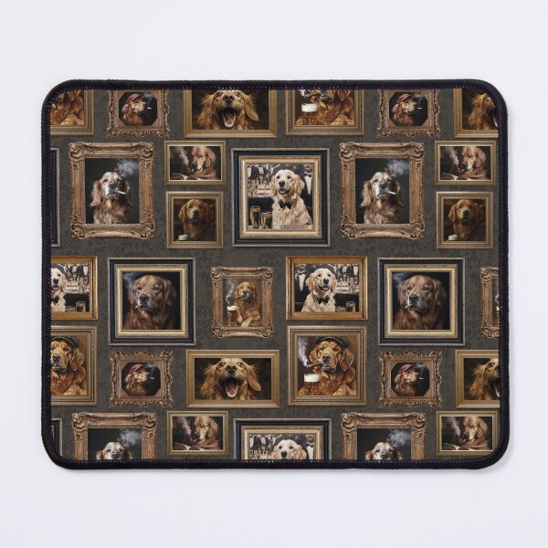 Item preview, Vintage Museum Wall - Whimsical Smoking Drinking Beer Golden Retriever Famous dog Portraits by Great Masters Gray Damask Nightgarden designed and sold by UtArt.