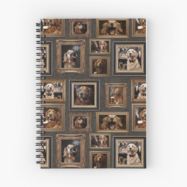 Item preview, Vintage Museum Wall - Whimsical Smoking Drinking Beer Golden Retriever Famous dog Portraits by Great Masters Gray Damask Nightgarden designed and sold by UtArt.