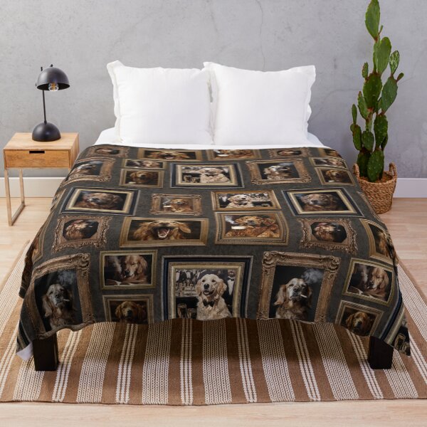 Item preview, Vintage Museum Wall - Whimsical Smoking Drinking Beer Golden Retriever Famous dog Portraits by Great Masters Gray Damask Nightgarden designed and sold by UtArt.