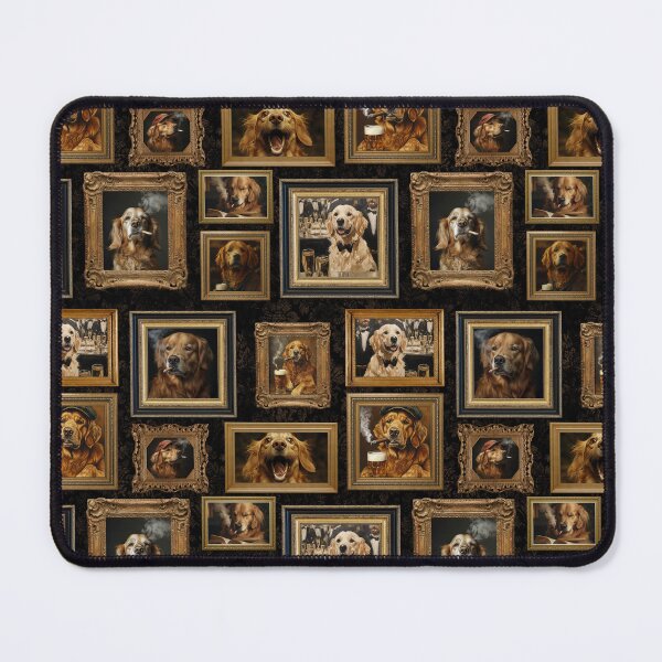 Item preview, Vintage Museum Wall - Whimsical Smoking Drinking Beer Golden Retriever Famous dog Portraits by Great Masters Black Damask Nightgarden designed and sold by UtArt.