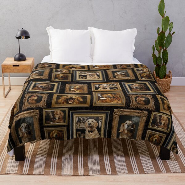 Item preview, Vintage Museum Wall - Whimsical Smoking Drinking Beer Golden Retriever Famous dog Portraits by Great Masters Black Damask Nightgarden designed and sold by UtArt.