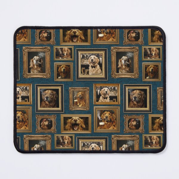 Item preview, Vintage Museum Wall - Whimsical Smoking Drinking Beer Golden Retriever Famous dog Portraits by Great Masters Blue Damask Nightgarden designed and sold by UtArt.
