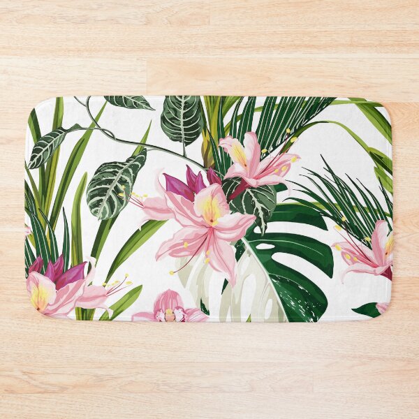 Item preview, Pink Oleander Rhododendron tropical flowers and palm leaves. designed and sold by MatyKotiv.