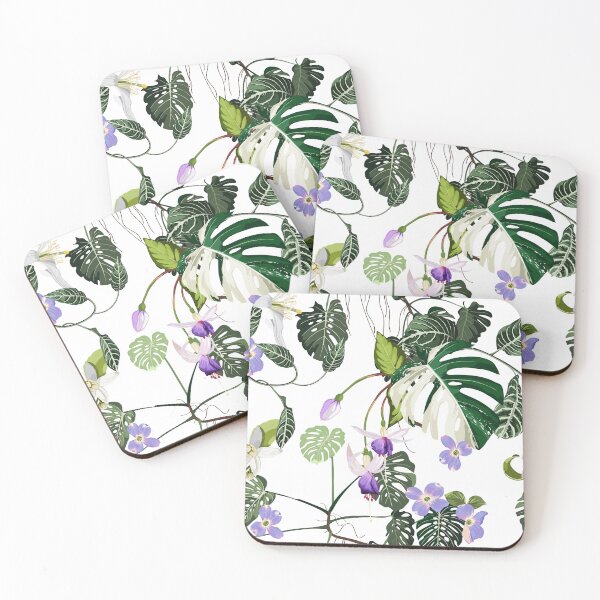Item preview, Tropical violet flowers and tropical leaves. designed and sold by MatyKotiv.