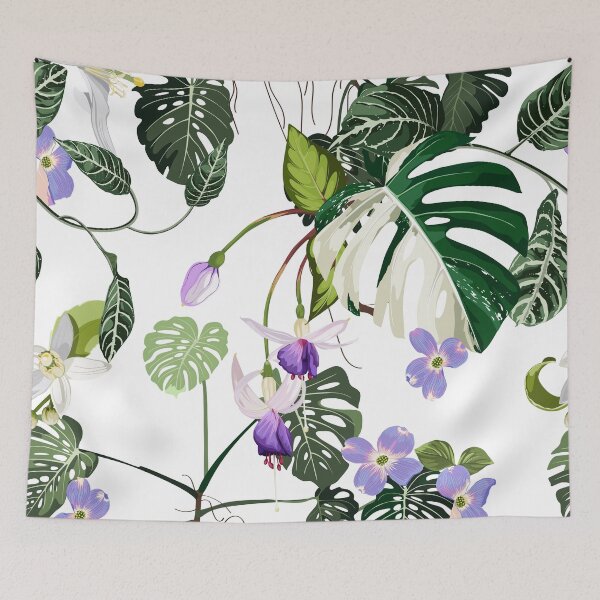 Item preview, Tropical violet flowers and tropical leaves. designed and sold by MatyKotiv.