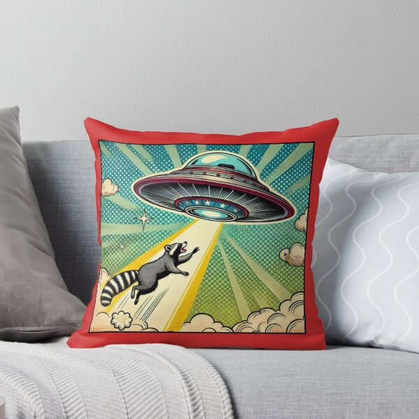 Item preview, Ufo raccoon abduction pop art comic style , the flying trash panda designed and sold by coloursforkids.