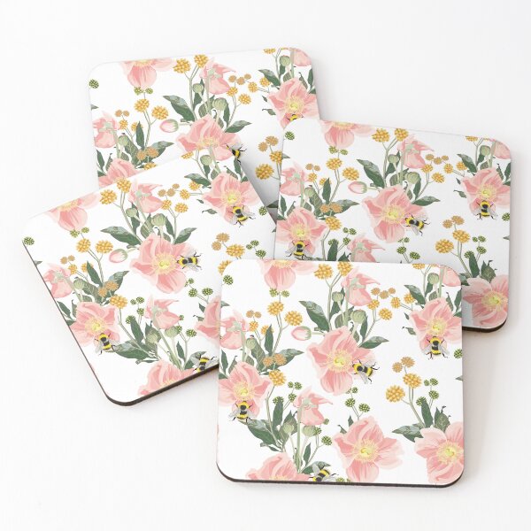 Item preview, Beautiful bouquet blossoming spring pink anemones and bee.  designed and sold by MatyKotiv.
