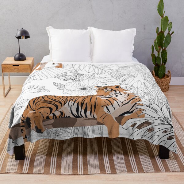 Item preview, Tropical tiger animal, palm leaves, white background. designed and sold by MatyKotiv.