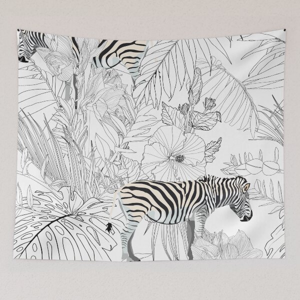 Item preview, Tropical zebra animal, palm leaves, white background. designed and sold by MatyKotiv.