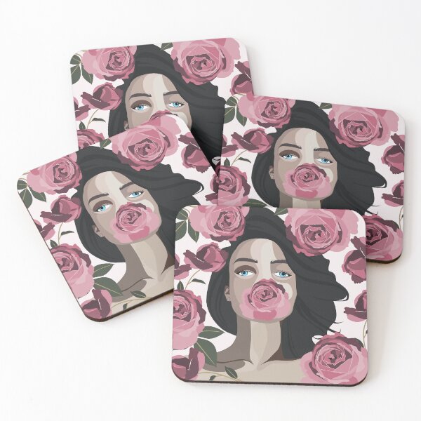 Item preview, Illustration of a girl with floral pink violet roses frame. designed and sold by MatyKotiv.