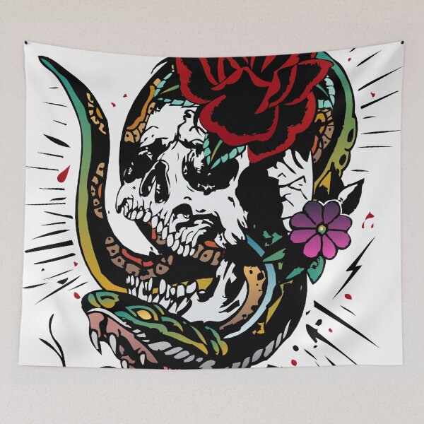 Item preview, cobra snake skull old school rose flower tattoo tattoo hipster skulls 202 S designed and sold by Achille3777.