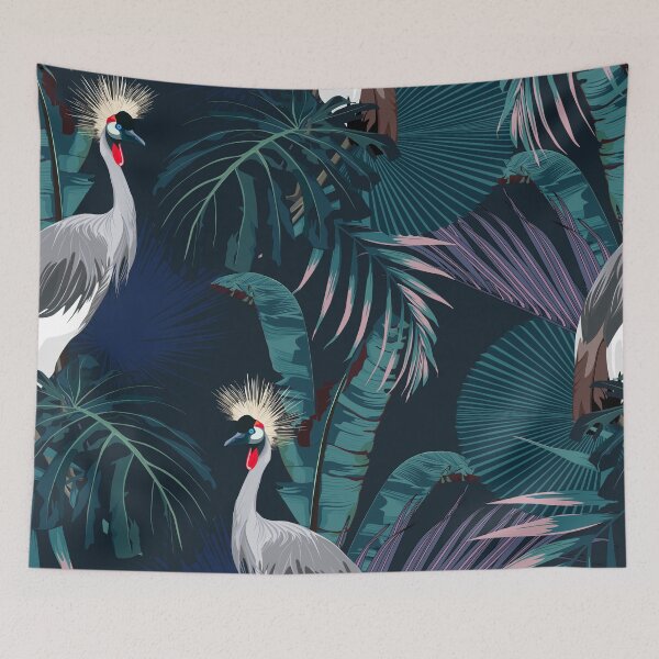 Item preview, Tropical night vintage wild birds pattern, palm tree, palm leaves. designed and sold by MatyKotiv.