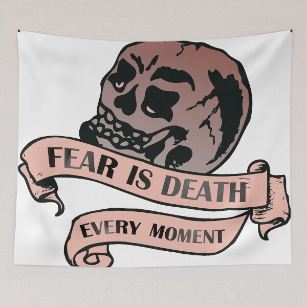 Item preview, skull head of death fear is death every moment quote slogan banner 1410 S designed and sold by Achille3777.