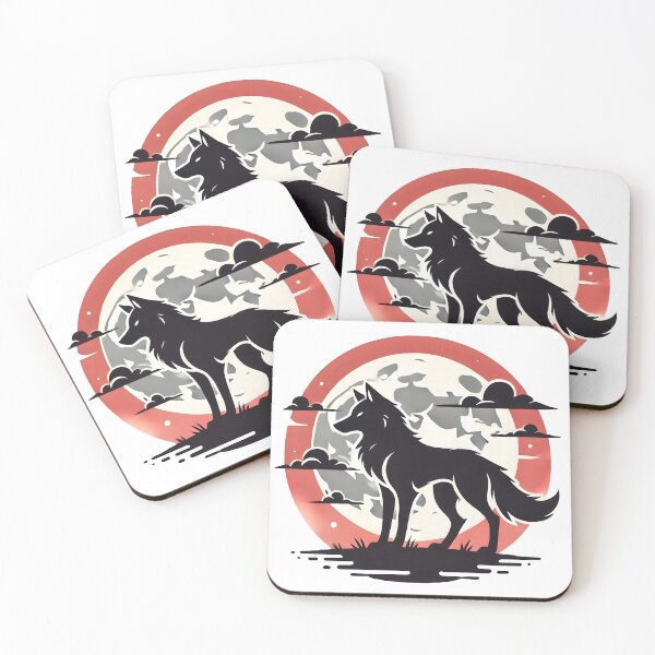Item preview, red wolf moon, wolf cartoon designed and sold by TrueArtVibes.