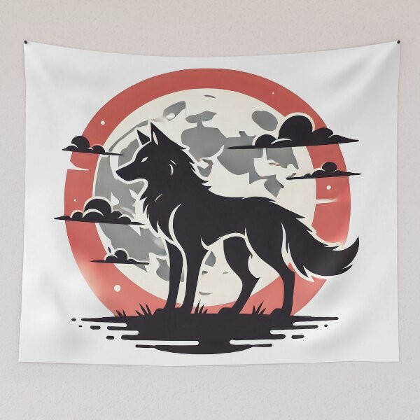Item preview, red wolf moon, wolf cartoon designed and sold by TrueArtVibes.