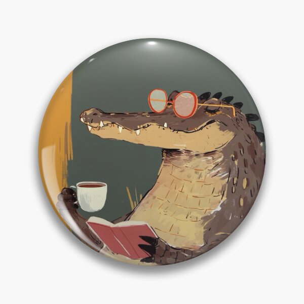 Item preview, Crocodile with glasses having coffee break, reading book designed and sold by 516 Studio.