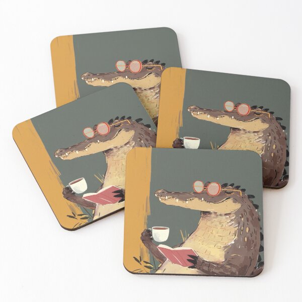 Item preview, Crocodile with glasses having coffee break, reading book designed and sold by 516 Studio.