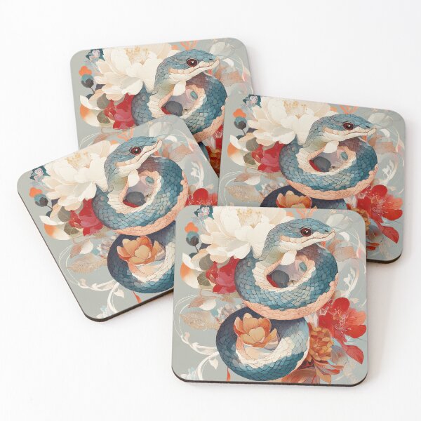 Item preview, Snake and Red Flowers Artistic Illustration, Chinese new year designed and sold by FlyingDreamsArt.