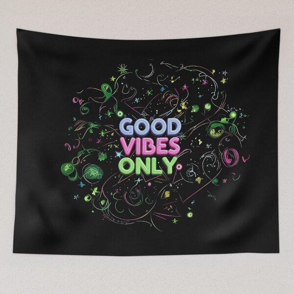 Item preview, Good Vibes Only - Retro Vintage Neon Sign with 70s and 80s Geometric Shapes - Blue, Magenta, Green - For T-Shirts, Hoodies, and More - Extended Version designed and sold by MUGpro.