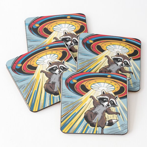 Item preview, Ufo raccoon abduction cartoon style  designed and sold by coloursforkids.