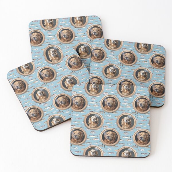 Item preview, Vintage Museum Wall - Whimsical Smoking Golden Retriever Famous dog Portraits by Great Masters Blue Fishes Nightgarden designed and sold by UtArt.