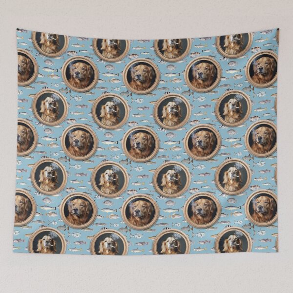 Item preview, Vintage Museum Wall - Whimsical Smoking Golden Retriever Famous dog Portraits by Great Masters Blue Fishes Nightgarden designed and sold by UtArt.