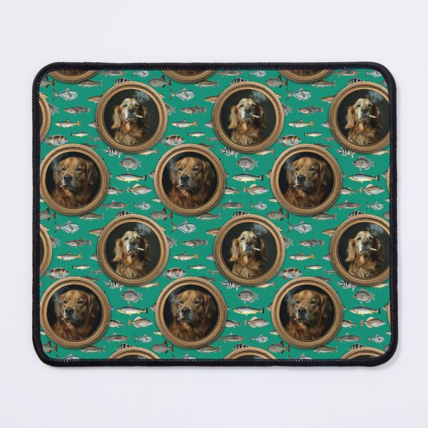 Item preview, Vintage Museum Wall - Whimsical Smoking Golden Retriever Famous dog Portraits by Great Masters Green Fishes Nightgarden designed and sold by UtArt.