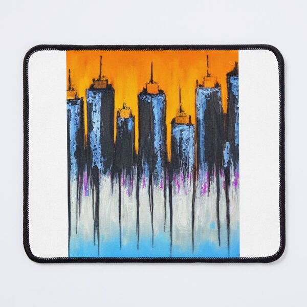 Item preview, "Urban Skyline Art with Textured Dark Buildings and Amber Background" designed and sold by IINSPIRA.