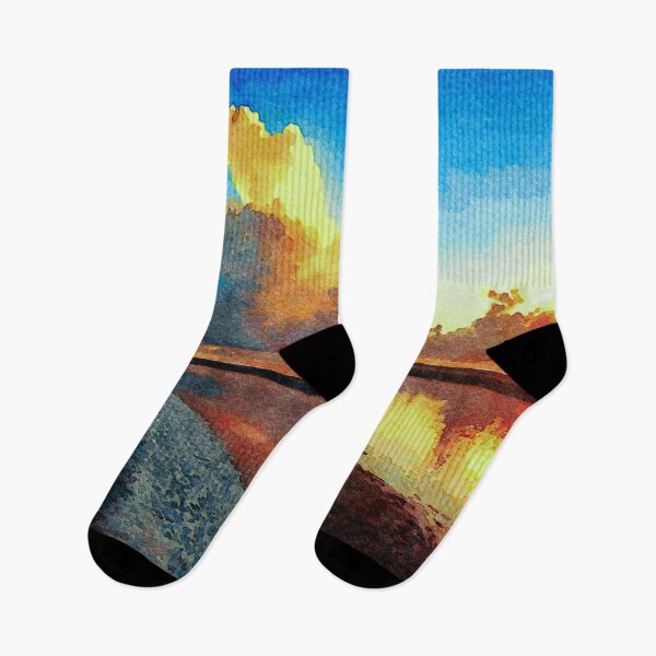 Item preview, Tranquil watercolor sunrise over serene reflective landscape designed and sold by GestaltImagery.