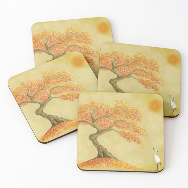 Item preview, A Japanese maple and a crane in autumn designed and sold by greenPQBstudio.