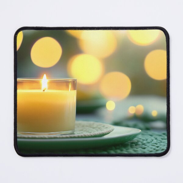 Item preview, A calming candle illuminates a cozy table setting with warm bokeh lights in the background during evening relaxation time designed and sold by anytka.