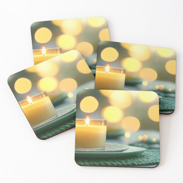Item preview, A calming candle illuminates a cozy table setting with warm bokeh lights in the background during evening relaxation time designed and sold by anytka.