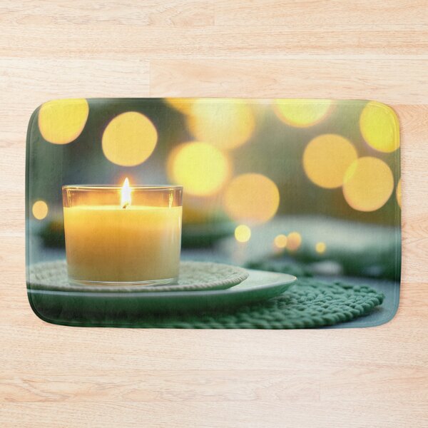 Item preview, A calming candle illuminates a cozy table setting with warm bokeh lights in the background during evening relaxation time designed and sold by anytka.