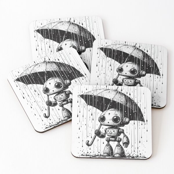 Aperçu de l'œuvre Robot avec parapluie sous la pluie créée et vendue par Echoes of color.