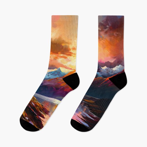 Item preview, Landscape Art: Mountain River at Sunset | Scenery Artwork designed and sold by UnhingedBird.