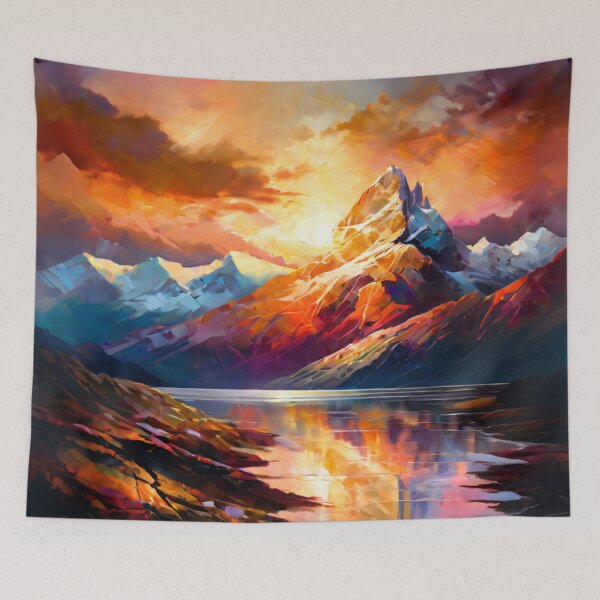 Item preview, Landscape Art: Mountain River at Sunset | Scenery Artwork designed and sold by UnhingedBird.