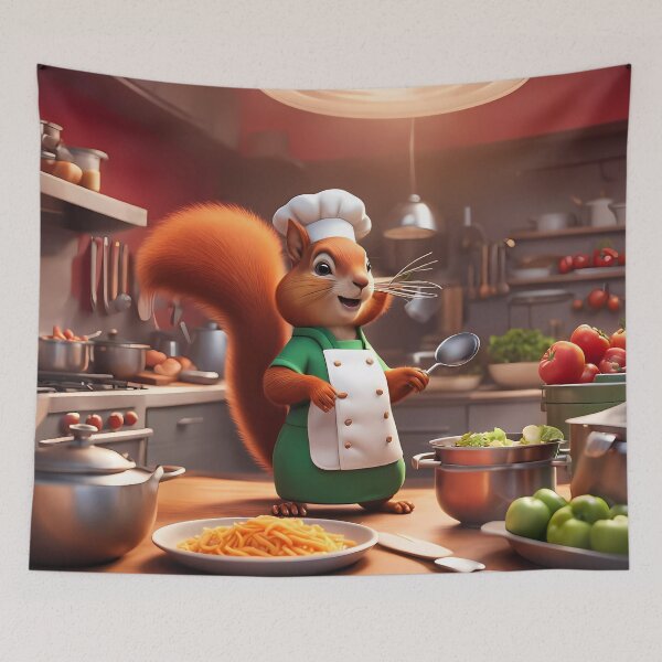 Item preview, Red Squirrel as a Chef, in a kitchen preparing meals designed and sold by Colin Bentham.