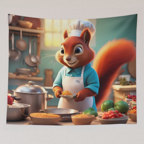 Item preview, Red Squirrel as a Chef, in a kitchen preparing meals designed and sold by Colin Bentham.
