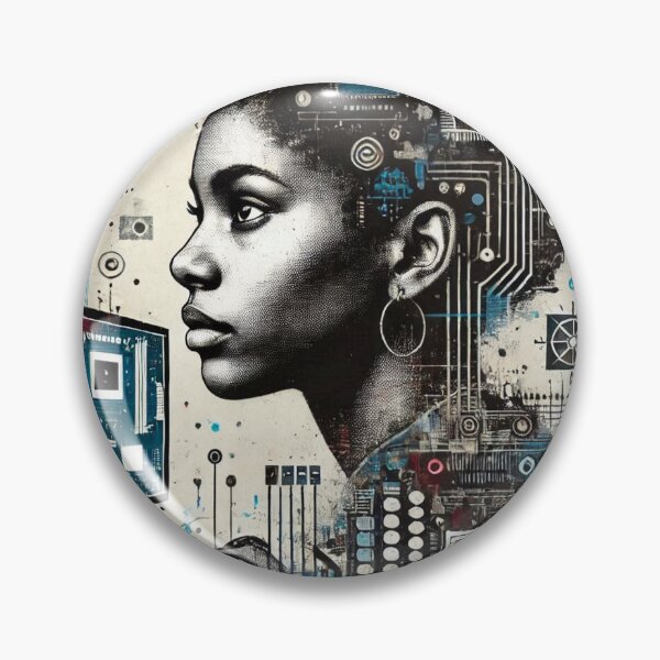 Item preview, Mixed media portrait of a female, computer programmer, digital art designed and sold by Echoes of color.