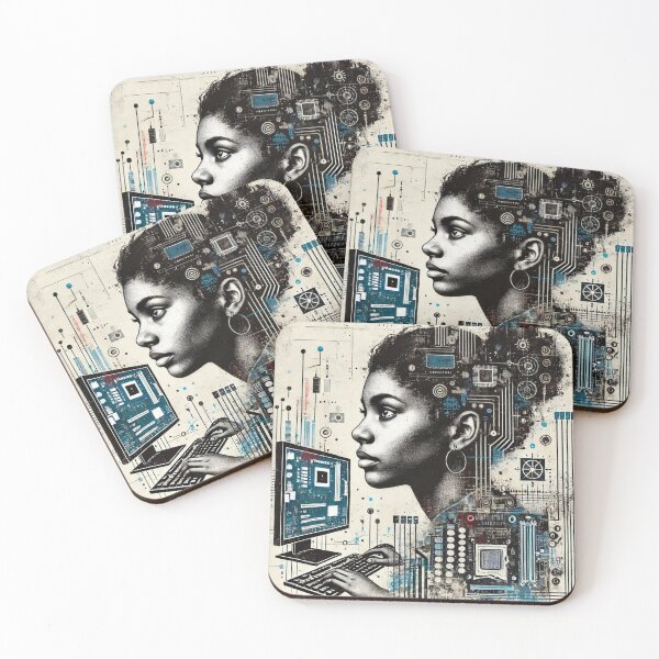 Item preview, Mixed media portrait of a female, computer programmer, digital art designed and sold by Echoes of color.