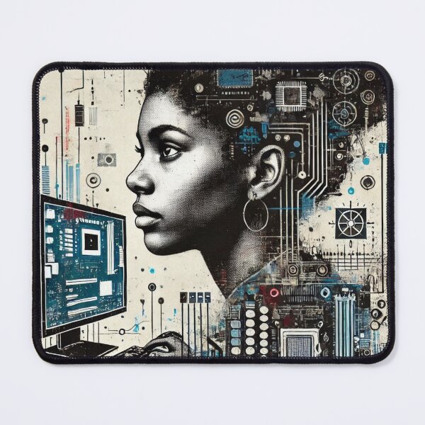 Item preview, Mixed media portrait of a female, computer programmer, digital art designed and sold by Echoes of color.