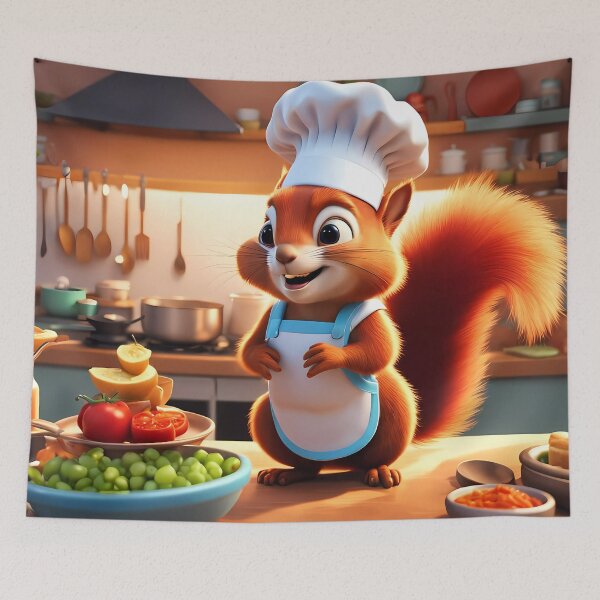 Item preview, Red Squirrel as a Chef, in a kitchen preparing meals designed and sold by Colin Bentham.